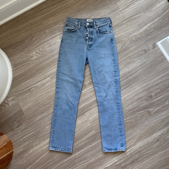 AGOLDE Women’s Riley High Rise Straight Jeans Sz 25 Lightwash Blue Denim EUC - Picture 2 of 14
